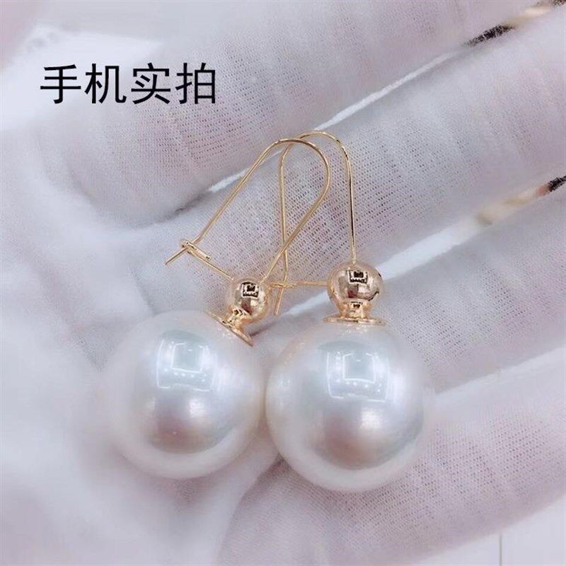 咖啡金网红大珍珠耳环女气质个性潮人百搭长款冷淡风超仙耳坠