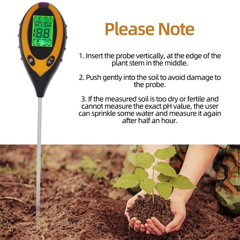 Professional Soil PH Meter 4 In1 LCD Temperature Solar Moist