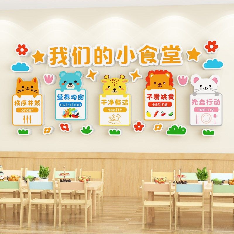 食堂文化墙贴幼儿园环创主题墙小饭桌餐厅托管班教室布置墙面装饰,家居饰品,文化墙贴,淘宝优惠券,粉丝福利购,淘宝优惠卷