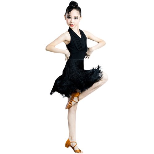 儿童演出服拉丁舞服装儿童女少儿拉丁舞裙舞蹈练功服流苏款表演服