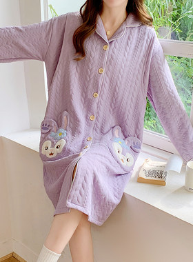春秋冬季纯棉加厚空气棉产后喂奶哺乳睡裙月子服孕妇睡衣女连衣裙