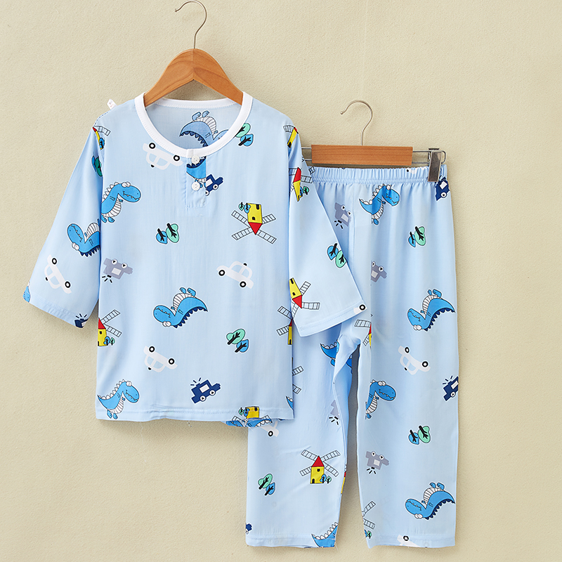 夏季绵绸儿童睡衣套装纯s棉绸大童男童女童小孩宝宝睡衣薄款家居
