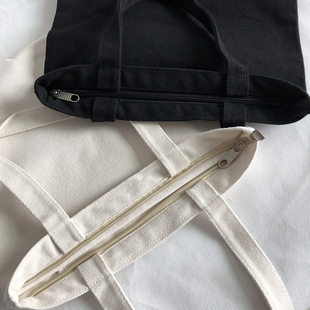 小号帆布袋手提包便当袋带饭便捷环保布袋拉链款迷你手拎包购物袋