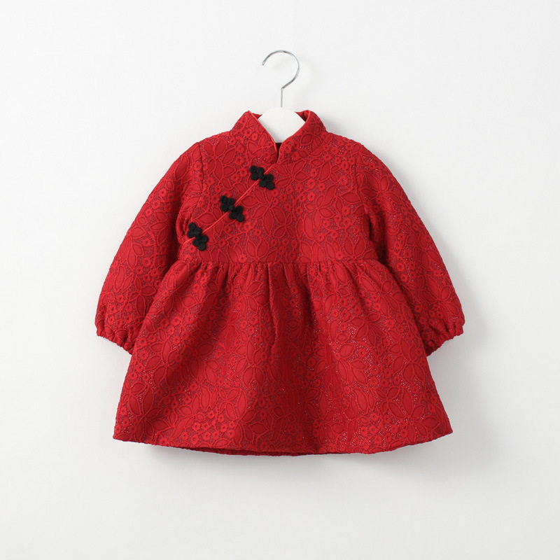 宝宝周岁衣服女童k春秋旗袍中国风拜年服新年装小童过年裙子唐装