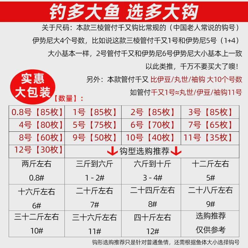 矶钩鬼牙鱼钩管付千又鱼钩三角牙三棱钓加粗高碳钢钓钩有新款