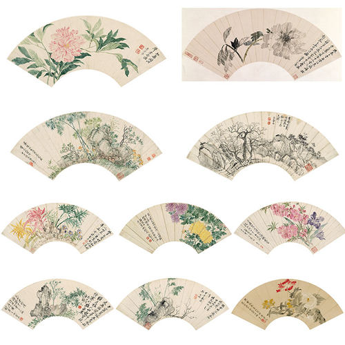 工笔画白描底稿没骨扇面套图10幅恽寿平实物打印稿尺寸可选SP00