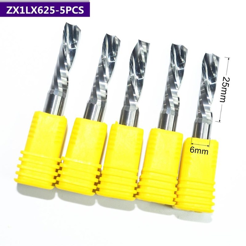 极速5 PCS-6*25mm One Single Flute Down Cutter,Left Helical C