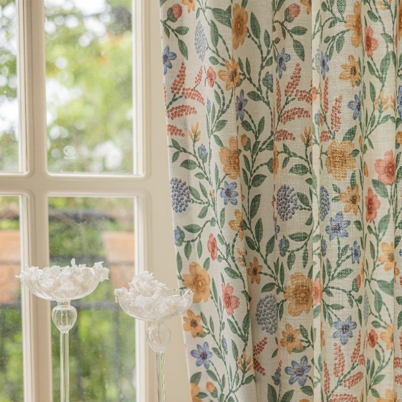 2024新款窗帘美式田园小清新植物花卉法式印花卧室客厅飘窗帘定制,居家布艺,定制窗帘,淘宝优惠券,粉丝福利购,淘宝优惠卷