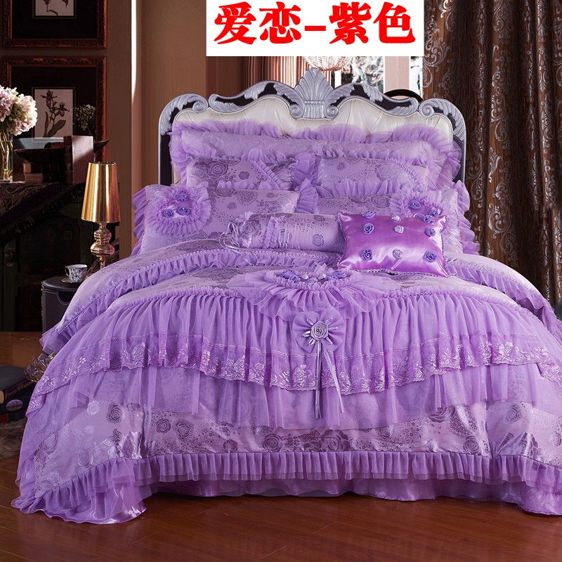速发高档结婚庆大红色纯棉全棉蕾丝床裙床盖罩床单1.5m1.8m2米四