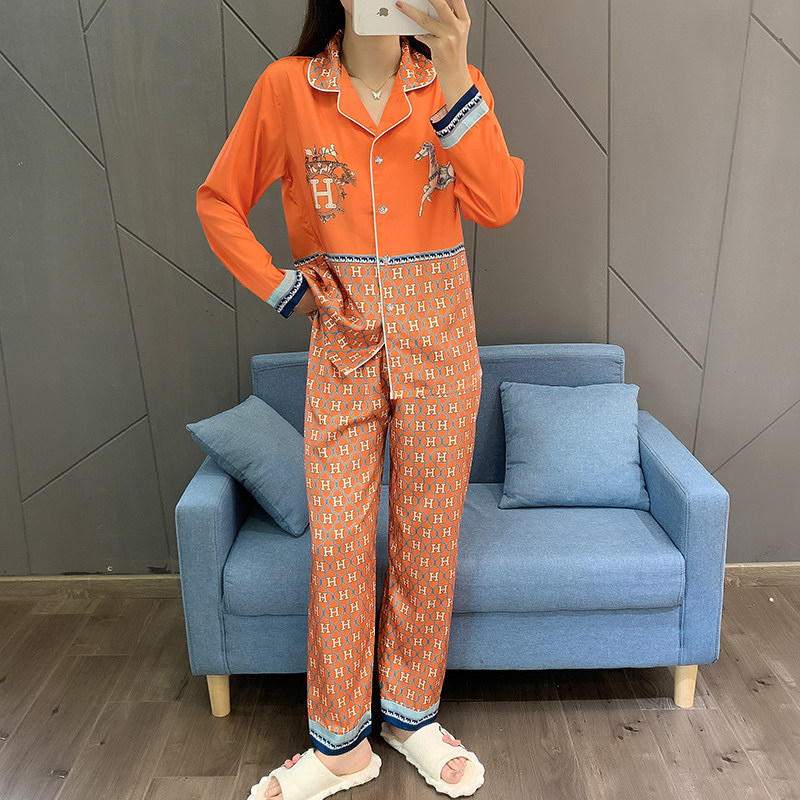 睡衣女春秋季冰丝长袖薄款网红爆款高级感家居服春夏套装2023新款