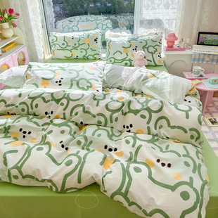 现货全棉学生宿舍0.9m床笠三件套儿童卡通四件套可爱动物枕套