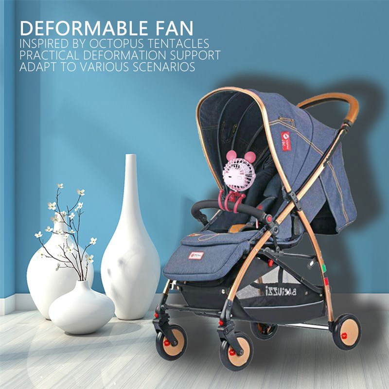 网红USB Chargeable Fan Baby Stroller Bed Fan Mute Retractabl