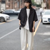 日系复古纯色长裤 休闲百搭卫裤 宽松垂感阔腿裤 弎狸TIP 男休闲裤 子