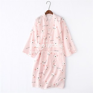 全棉双层纱布纯棉女士日系和服长袖 春夏薄款 睡裙家居服汗蒸服浴衣