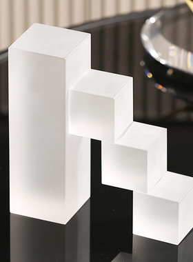 简约现代轻奢样板间家居书房书柜陈设品几何梯形水晶书档书立书靠