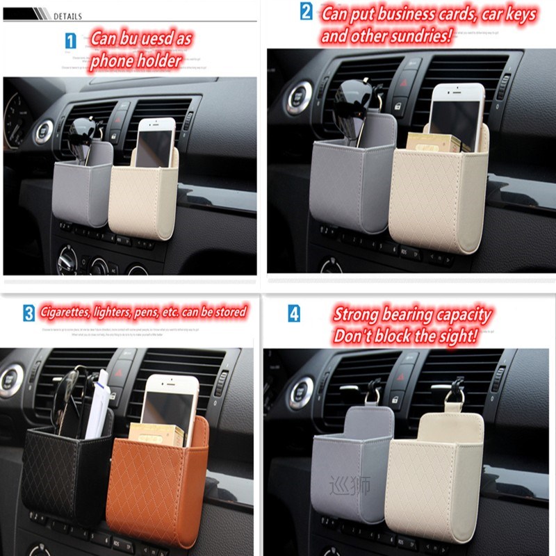 Car Storage Bag Air Vent Dashboard Tidy Hanging Leather Orga
