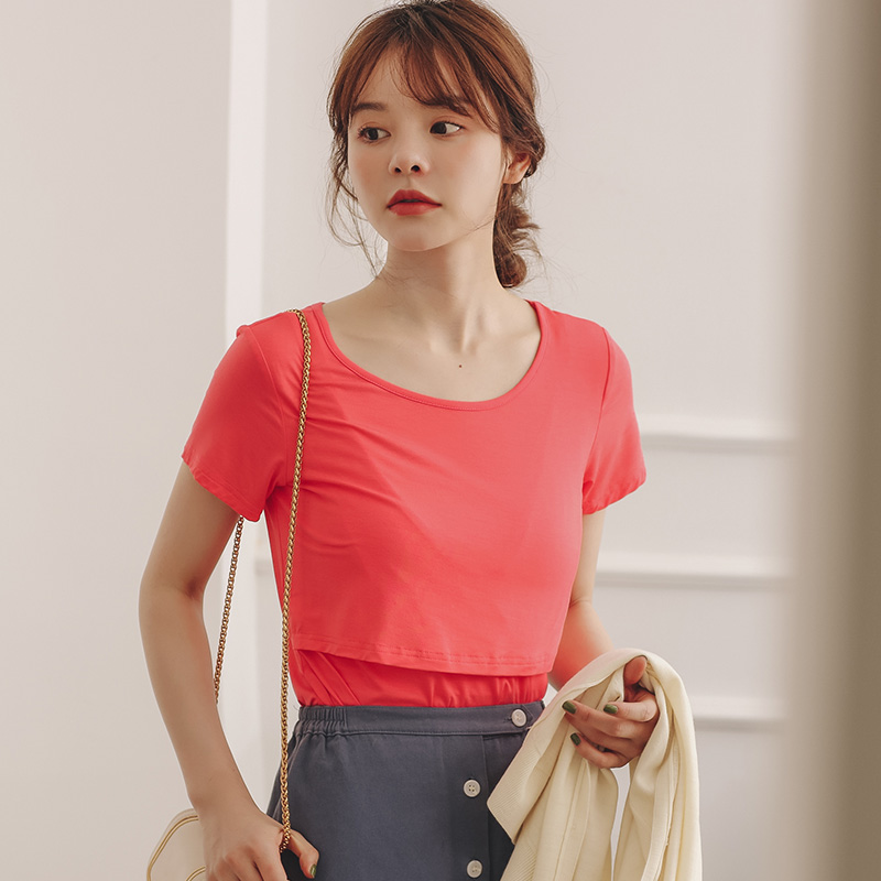 哺乳衣外出辣妈款产后哺衣夏季喂奶衣夏款M大码短袖t恤月子服夏装