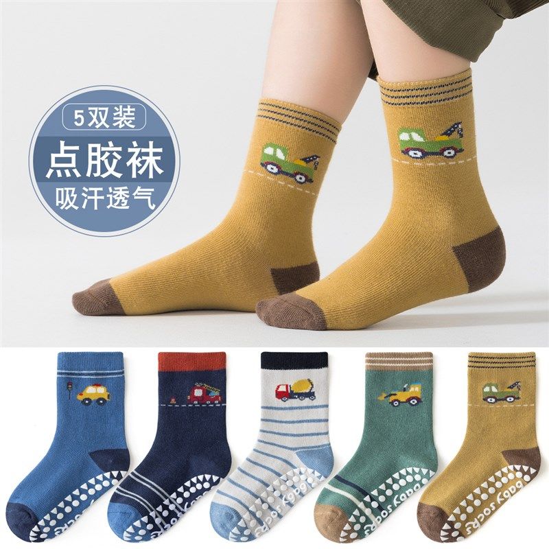 儿童地板袜子男童保暖袜子防滑秋冬季点胶儿童袜卡通汽车宝宝袜子