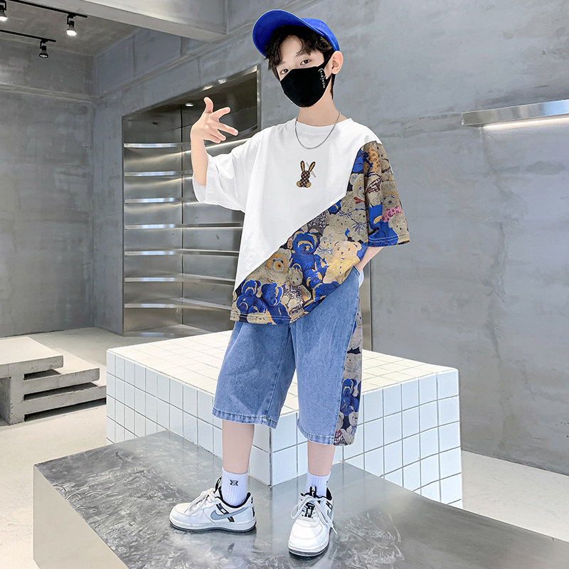 新品儿童装男g童夏装套装2023新款夏款中大童男孩运动薄款夏季酷