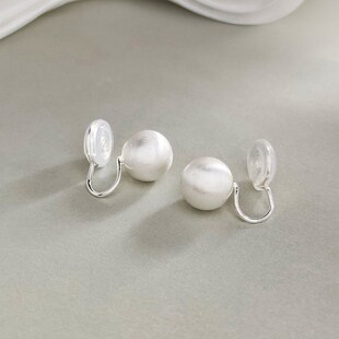 新款银拉丝耳夹女无耳洞气质10MM银球耳钉高级感蚊香盘冷淡风耳饰