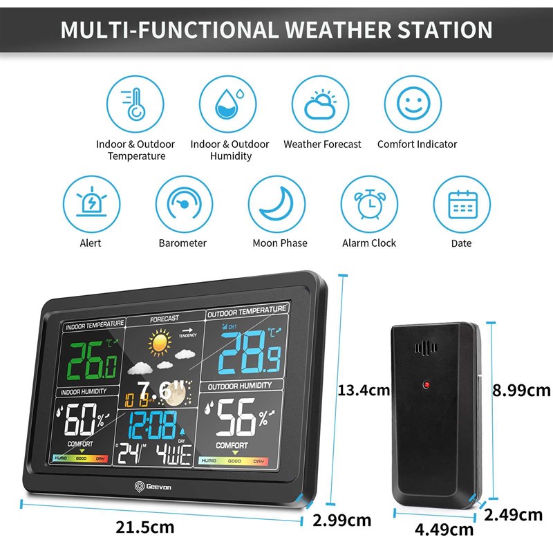 速发Weather Staton Clocks Wreless ndoor Outdoor Thermometer