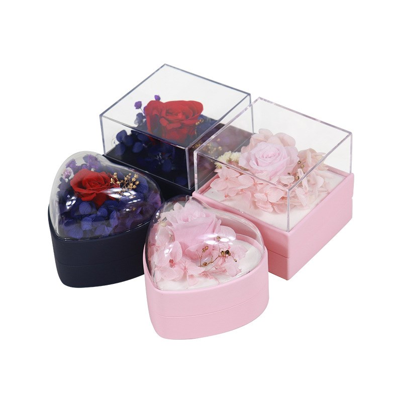 七夕心型永d生花盒戒指盒项链盒玫瑰花珠宝首饰吊坠包装盒对戒指