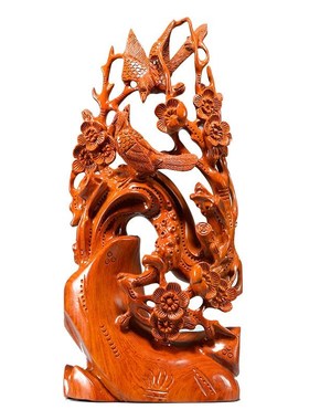 花梨木雕刻喜上眉梢摆件根雕红木实木工艺品家居饰品客厅装饰送礼