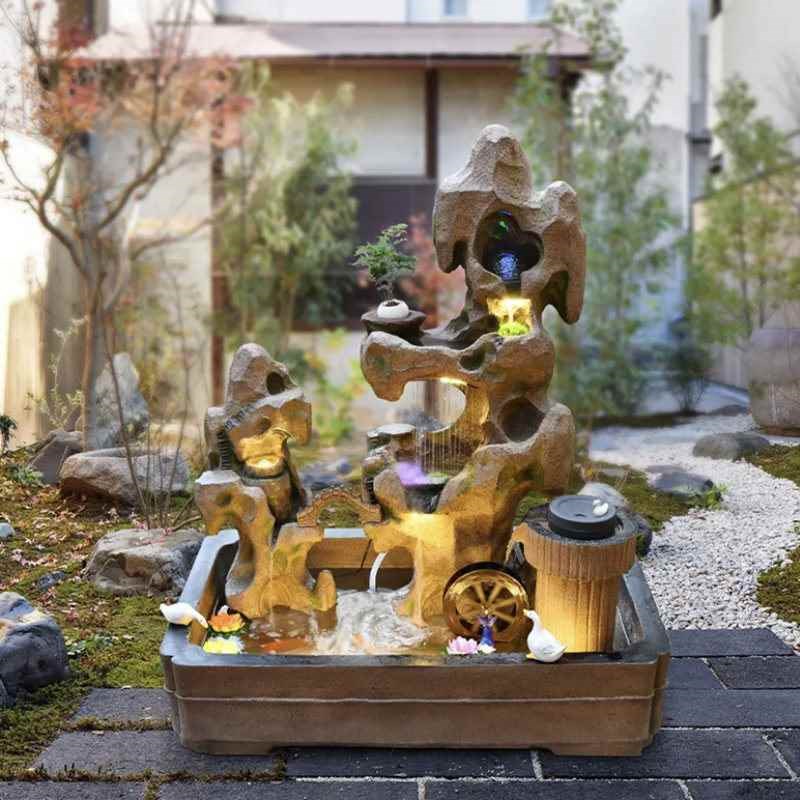 落地玄关假山流水喷泉鱼池室内阳台花园装饰庭院摆件入户循环水景