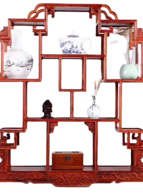 大红酸方形多宝k阁博古架底部圆角设计螺旋圆圈状 榫卯设计