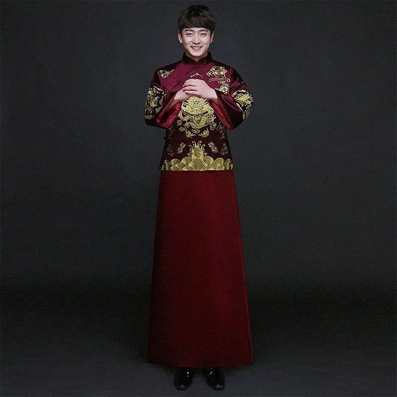男装结婚新郎服加肥加大码古装中式礼服唐装长袍马褂主持人司仪