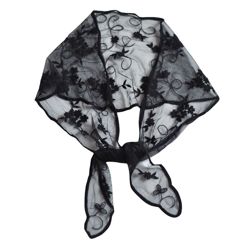 蕾丝三角巾成人纱巾女夏天轻薄围巾小领巾长条黑色白色刺绣小丝巾,服饰配件/皮带/帽子/围巾,围巾/丝巾/披肩,淘宝优惠券,粉丝福利购,淘宝优惠卷