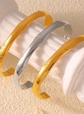 国潮新中式个性优雅时尚节节高升饰品竹节拼接设计感钛钢镀金手镯