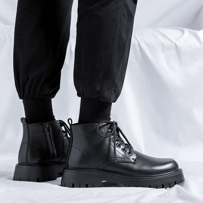 马丁靴男款高帮英伦风机车长筒鞋子工装皮靴夏季增高厚底中帮皮鞋