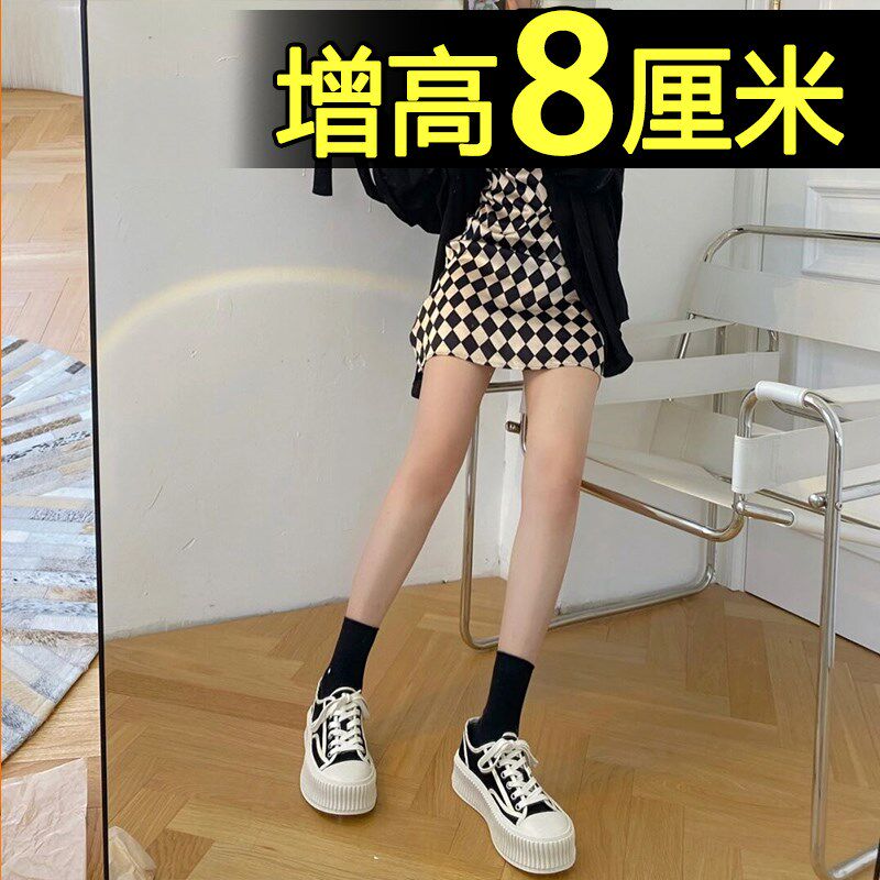 帆布鞋女夏款2023新款百搭松糕厚底小K白鞋饼干鞋内增高女鞋潮