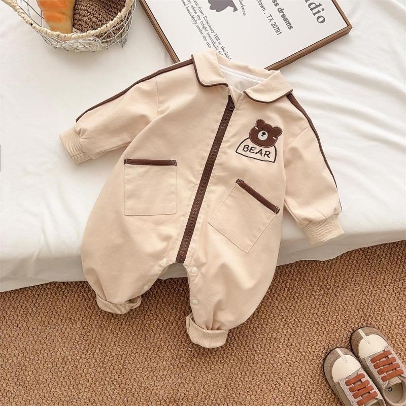 婴儿体闲连体衣韩版八个月宝宝衣服秋季工装外出服帅气超萌秋装男