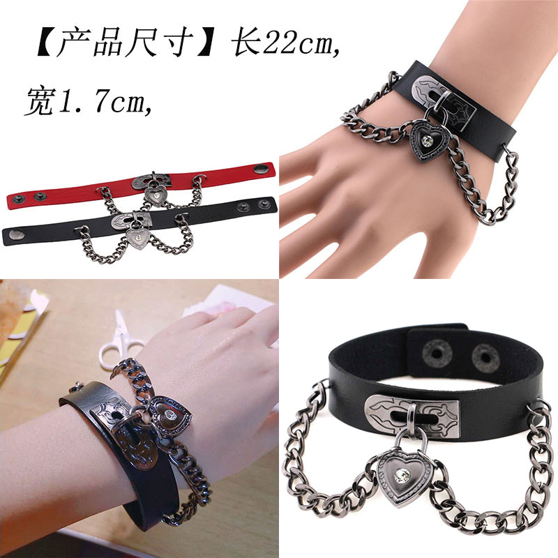 推荐Black Leather Wristband Bracelet Cuff goth gothic bar pu