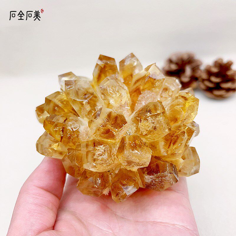 天然黄水晶簇黄幽灵水晶原石手链吊坠消磁石送礼家居办公室装饰摆