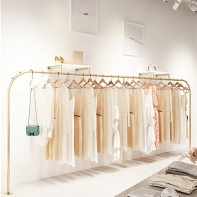 现货服装店挂衣架挂衣服的架子上墙壁挂墙上双层铁艺墙壁落地金色