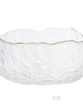Japanese Style Iceberg Glass Bowl with Glod Rim Transparent