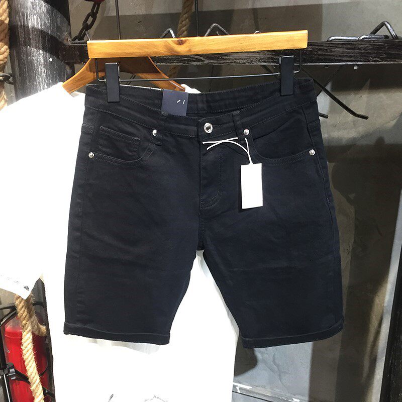 潮牌百搭黑色牛仔短裤男士修身直筒五分裤夏季薄款潮流免烫休闲裤