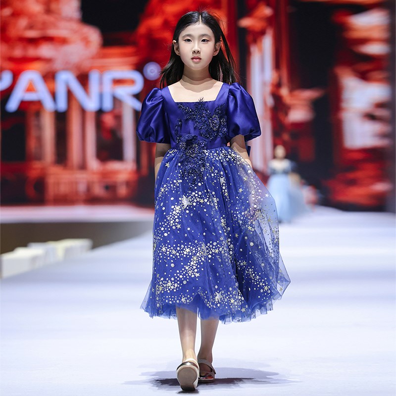 女童礼服公主裙蓝色洋气儿童花童婚礼小女孩晚礼服主持合唱演出服