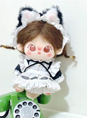 娃衣10cm/20lcm棉花娃娃黑白色猫耳女仆套装玩偶可爱公仔换装衣服
