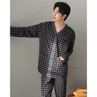 男款 秋季 薄款 睡衣男士 男式 纯棉长袖 加大码 高级感秋冬家居服 春秋款