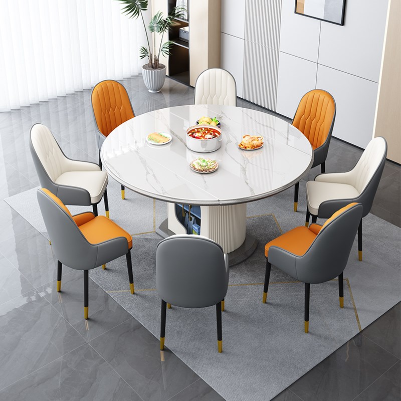 轻奢岩板餐桌椅组合现代简约小户型家用可伸缩折叠变圆形储物饭桌