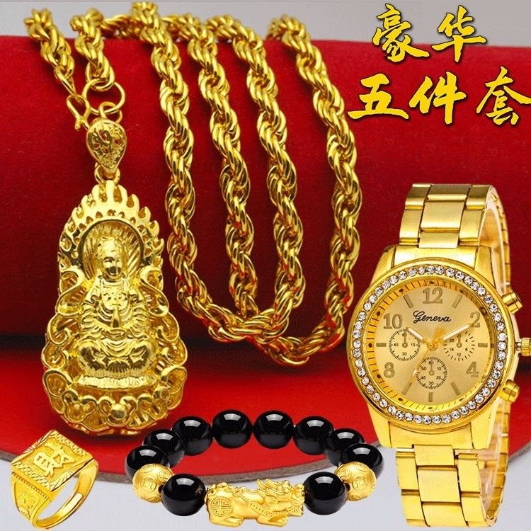 网红大金链子仿真男士假黄金项链不掉色拍照拍摄道具社会人不掉色