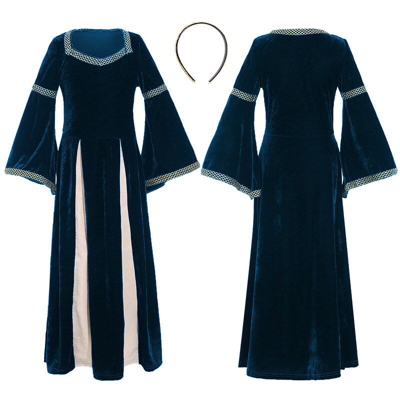 文艺复兴复古中世纪女童s服装 歌舞剧舞台演出服宫廷款喇叭袖长裙