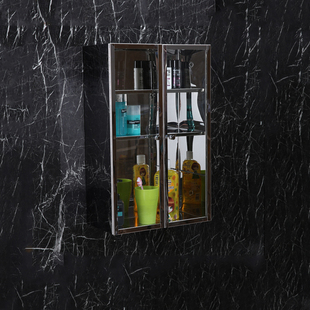 透明玻璃双门厨房储物柜 不锈钢浴室吊柜 壁挂橱柜阳台收纳柜镜箱