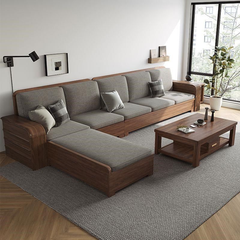 南美黑胡桃木全实木沙发新中式高箱储物转角贵妃冬夏两用现代简约