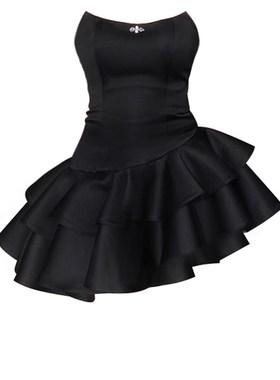 生日聚会小礼服黑色连衣裙女夏季新款抹胸K短裙不规则蛋糕裙蓬蓬