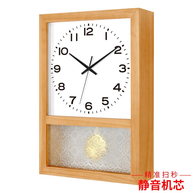 日式复古实d木钟表家用客厅方形座钟北欧挂钟艺术台式摆件摇摆时